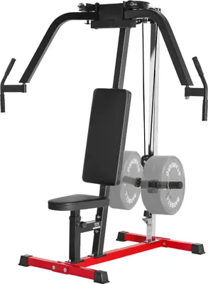 A home gym machine with weights.