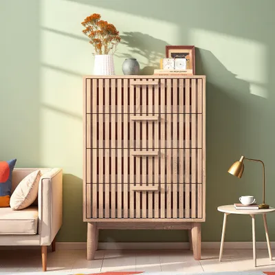 Obrázok produktu pre Komoda ProximaX z prírodného dreva so 4 zásuvkami - Pre upratanú predsieň - Minimalistický, teplý a elegantný vzhľad