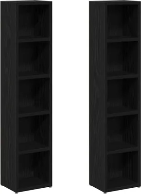 Image de vidaXL Étagères à CD 2pcs Noir imitation chêne 21x16x93,5cm Bois composite