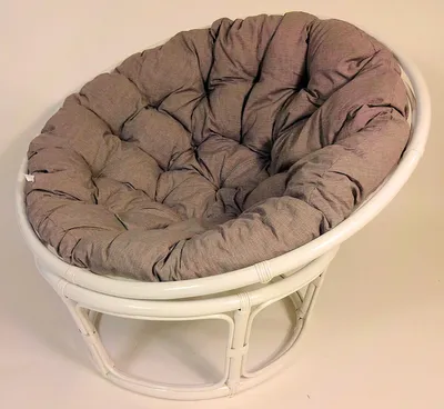 Produktbild von Rattan Papasansessel , Papasan Sessel inkl. hochwertigen Polster , D 110 cm , Fb. weiß lackiert , Polster Loneta dunkel grau