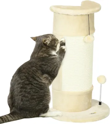 Produktbild von Ecke Kratzstamm 58 Cm Kratzsäule Für Katzen Mit Kratzball, Aus Sisal, Cremeweiß