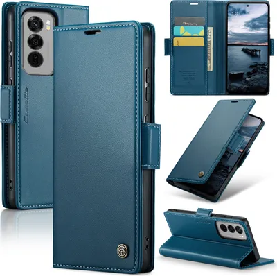 Obrázek produktu pro Pouzdro pro Oppo Reno12 Pro, RFID Blokování Karet, Pokročilé Flip Kožené Pouzdro s Funkcí Stojánku modré