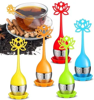 Productafbeelding van Theezeefjes - 5 stuks - Roestvrijstalen theezeef - Theefilter, geschikt voor losse thee - Thee-infuser - Kleine theezeefjes, geschikt voor losse thee - Herbruikbaar - Thee-ei zeef - Met lekbakje