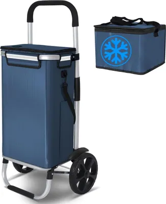 Zdjęcie produktu dla Wózek na zakupy VOUNOT® z 2 kółkami, składany, z wodoodporną torbą o pojemności 50 l i przegrodą chłodzącą, kolor granatowy