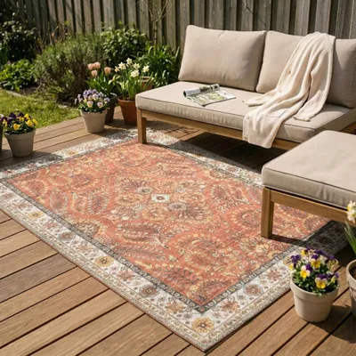 Produktbild von Volero - Vintage Gartenteppich - Santo Flora Terrakotta - 120x170 cm - Balkon, Garten / Terrasse - Orientalisch