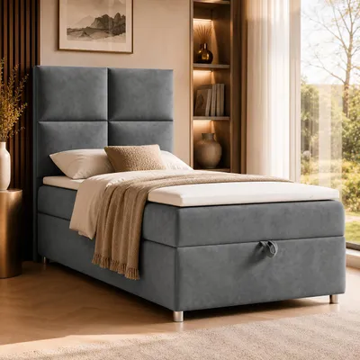 Produktbild von Best for Home Boxspringbett mit Bettkasten Trinity K2-SINGLE 70x200 Bonellfederkern inkl. Topper – Graphit