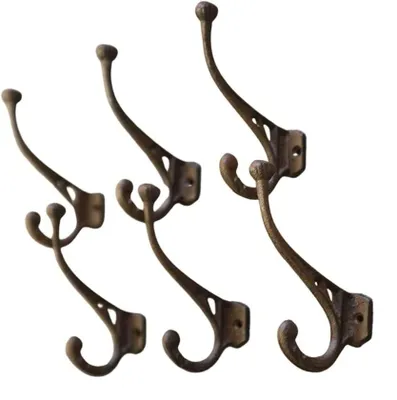 5er-Set Gießeisen-Wandhaken, braun, 12x5x5 cm, rustikale Dekoration