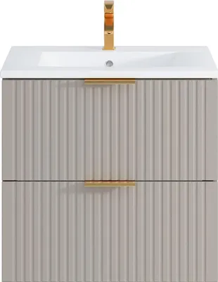 Produktbild von Waschbeckenunterschrank hängend mit Einbauwaschbecken - Streifenoptik - Beige - 60 cm - ZEVARA