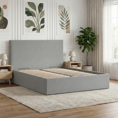 Produktbild von Polsterbett PAOLA 140x200 – Modernes Doppelbett mit Kopfteil und Holzlattenrost, ohne Bettkasten Grau Geflecht