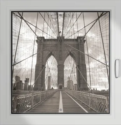 Produktbild von Wallario Lichtschutzbild, Dekorativer Sichtschutz Sonnenschutz 96 x 100 cm mit Motiv: Brooklyn Bridge in New York - Verdunklung ohne Bohren