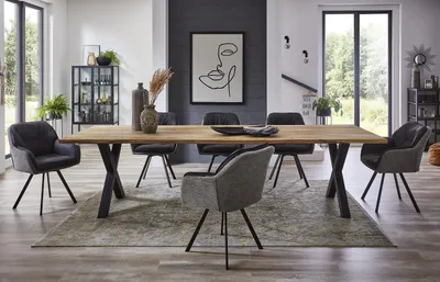 Produktbild von Baumkantentisch Eden | 140 x 80 cm | X-Gestell schwarz | Farbe: naturfarben | Akazie 26mm | pflegeleichter Esstisch/Esszimmertisch