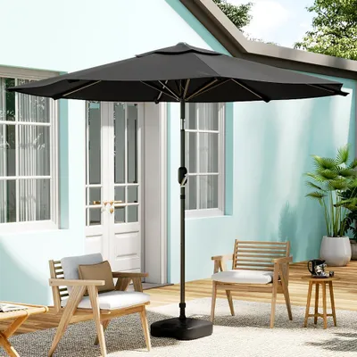 Produktbild von Livingandhome Drehbarer Sonnenschirm Ø 3 m Mittelstockschirm mit Rechteckig Befüllbarer Schirmständer, Schwarz