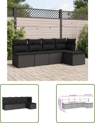 Produktbild von The Living Store 5-tlg. Garten-Sofagarnitur mit Kissen Schwarz Poly Rattan