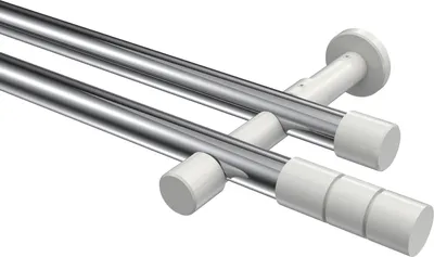 Produktbild von Interdeco Gardinenstange / Vorhangstange Chrom / Weiß, Typ Prestige Elanto (Rillenzylinder) ohne Ringe, 20 mm Ø 2-läufig, 200 cm