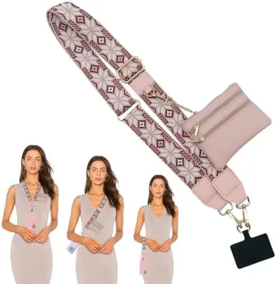 Produktbild von PolkaHome® Crossbody-Telefonriemen mit Reißverschluss-Geldbörse – Verstellbar, 90 cm, 120 g, Rosa