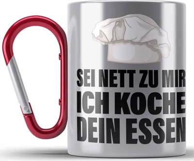 Produktbild von Trendation - Koch Edelstahl Tasse Karabiner Geschenk Sei Nett Zu Mir Ich Koche Dein Essen Köchin Geschenkidee (Rot)