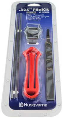 A product shot of a Husqvarna file kit in its packaging.