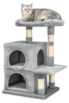 Immagine prodotto di Albero per gatti con torre giochi e pallina in peluche, 80 cm, color grigio chiaro