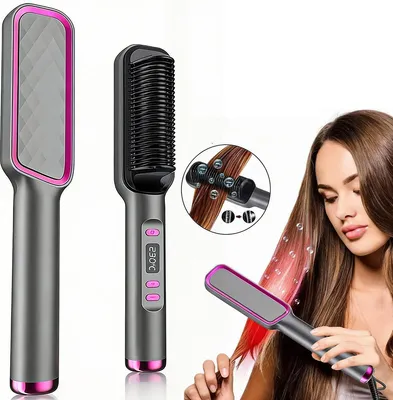 Produktbild von Professionelle 2-in-1 Glätt- & Lockenbürste, LCD, Negativ-Ionen, schnelles Aufheizen 30s, PTC-Heizelement, Anti-Frizz, Reise- & Haarschutz