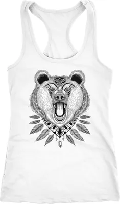 Produktbild von Damen Tank-Top Bär Boho Bear Zentangle Bohemian Atzec Federn Racerback Neverless® weiß L