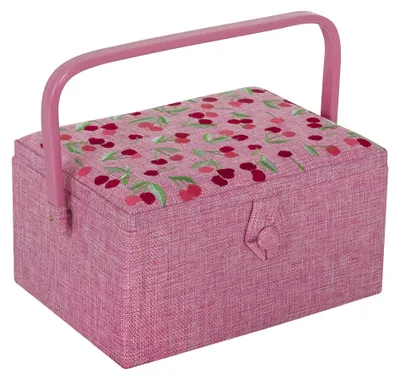 Image de Boîte à couture de taille moyenne avec poignée - Panier à couture en coton avec compartiments