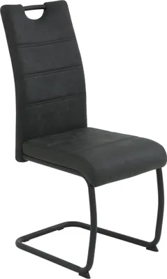 Produktbild von Hela Tische, Esszimmerstuhl Freischwinger Dunja - Bezug Vintage Anthrazit - Rundrohr Metallgestell Schwarz - Lehne mit Griff - 120kg belastbar
