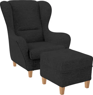 Produktbild von Supellex Sofia Ohrensessel mit Hocker | Design Vienna Webstoff Grau