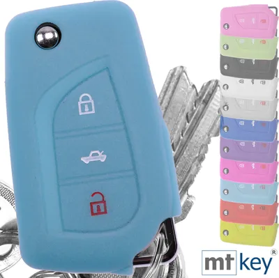 Produktbild von Auto Schlüssel Hülle Silikon Schutz Cover Fluoreszierend Blau kompatibel mit Toyota AURIS Corolla Avensis 3 Tasten Klappschlüssel