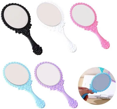 Image de Lot de 5 miroirs à main en plastique, noir, blanc, bleu, rose, violet, très pratique