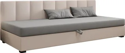 Produktbild von AURA SOFA  Boxspringbett ZIKA BIZ 110x195 Komplett-Set mit Bonell Matratze, Polsterbett mit Bettkästen - Hellbeige/Grau, SAWANA 01/21