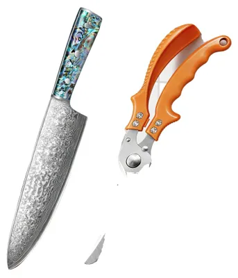 Produktbild von Kochmesser Set, Damaststahl, Multifunktionsschere, DO8-BK01 JD-01, 12,99 Zoll