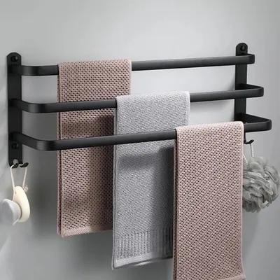 Obrázok produktu pre 50 cm vešiak na uteráky Kúpeľňa vyrobený z hliníka, čierny matný vešiak na uteráky