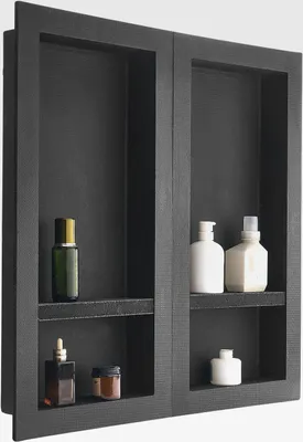 Produktbild von Duschnische, 40,6 x 81,3 cm + 40,6 x 81,3 cm Wandnische mit beweglichem Regal, 10,2 cm Dicker moderner Seifen- & Shampoo-Aufbewahrungs-Organizer, schwarz für Badezimmerdusche