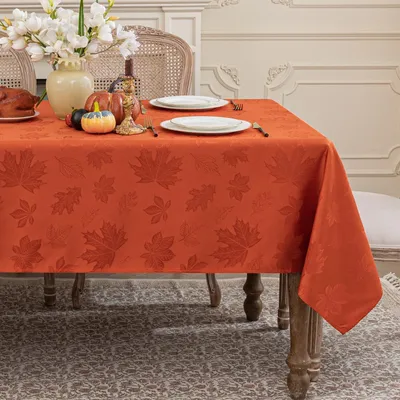 Produktbild von Jacquard-Tischdecke Herbst Ahornblatt Orange 152,4 x 304,8 cm Polyester-Damast