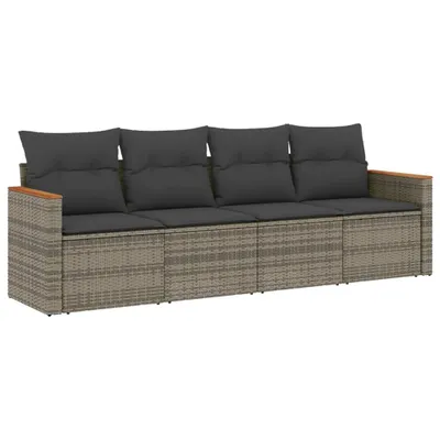 Produktbild von 4-tlg. Garten-Sofagarnitur mit Kissen Grau Poly Rattan