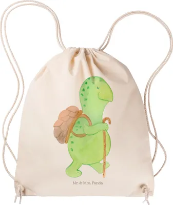 Produktbild von Mr. & Mrs. Panda Sportbeutel Schildkröte Wanderer - Transparent - Geschenk, Fitness Tasche, wander rucksack, Stoffbeutel, Drawstring Bag, Baumwollbeutel, Motivation