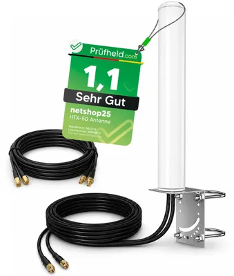 Produktbild von 5G LTE Antenne Außenantenne HTX-50 Multiband MiMo Omnidirektional Duo Antenne 18 dBi max. (mit 10m Kabel) 5G / 4G Wetterfest Outdoor für LTE Router mit SMA alle Netze 700 - 3500 MHz