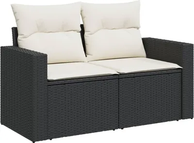 Produktbild von vidaXL Gartensofa mit Kissen 2-Sitzer Schwarz Poly Rattan
