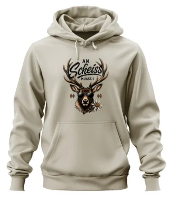 Produktbild von An Scheiss muass i Hirsch Sonnenbrille Lederhose Dirndl Hoodie Kapuzenpullover, Natur, XL