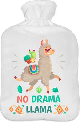 Produktbild von Wärmflasche mit Pullover Bezug 2 Liter Bettflasche mit schönen Fleece-Druck Bezug Gummi Wärmflasche mit Deckel Lama [092]