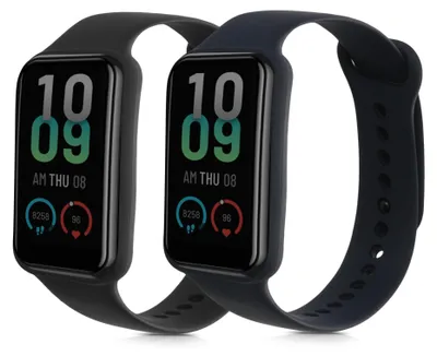 Produktbild von kwmobile 2x Uhrenarmband für Amazfit Band 7 Armband - Fitnesstracker Band Set aus TPU Silikon - Ersatzarmband Smartwatch - Schwarz Dunkelblau