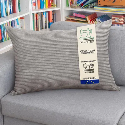 Produktbild von Selfitex XXL Breitcord Sofakissen inkl. Füllkissen, edler Cord Stoff, weich und dekorativ, Cord Optik, moderne Farben, Größe: 60x80, Farbe: Steingrau