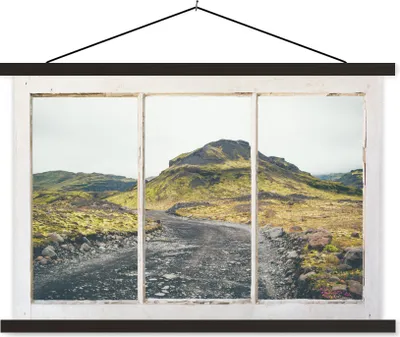 Produktbild von MuchoWow® Textilposter Aussicht - Weg - Hügel 60x40 cm mit schwarzem Rahmen - Hölzernes