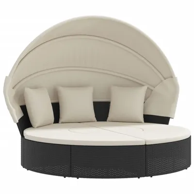 Produktbild von Outdoor-Loungebett mit Dach und Kissen Schwarz Poly Rattan