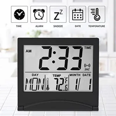 Obrázok produktu pre Digitálny budík – kompaktný stolný budík s veľkým LCD displejom a funkciou odloženia budíka