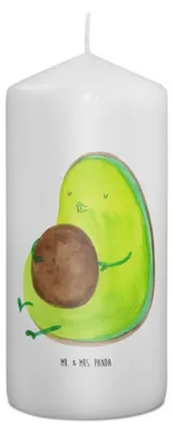 Produktbild von Mr. & Mrs. Panda Kerze Avocado Pfeifen 15 x 7 cm - Weiß - Geschenk, Bedruckte, Ernährung, Blockkerze, Erinnerungslicht, Stumpenkerze, Wachskerze, Abnehmen, Diät