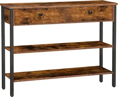 Produktbild von HOOBRO Konsolentisch, Dielentisch mit 2 Schubladen und 2 Ablagen, Bank-Tisch mit stabilem Metallgestell, für Eingang, Flur, Wohnzimmer, vintage braun