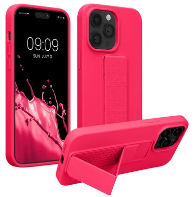 Produktbild von kwmobile Handyhülle für Apple iPhone 14 Pro Max Hülle - TPU Silikon Case mit Fingerhalter und Stand - Schutzhülle Cover in Neon Pink