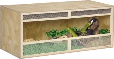 Zdjęcie produktu dla PawHut Terrarium dla gadów – pojemnik na pokarm z wentylacją siatkową i drzwiczkami przesuwnymi
