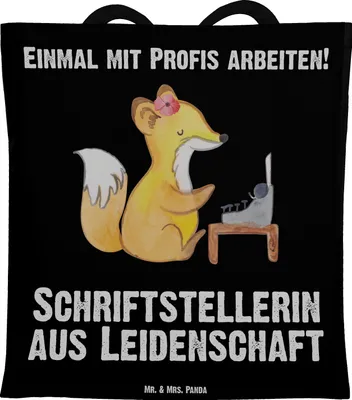 Produktbild von Mr. & Mrs. Panda Jutebeutel Schriftstellerin Leidenschaft - Schwarz - Geschenk, Shopping Tasche, Laptoptasche, Buchhandlung, Verlag, Tote Bag, Spruch, Beruf, Jutetasche